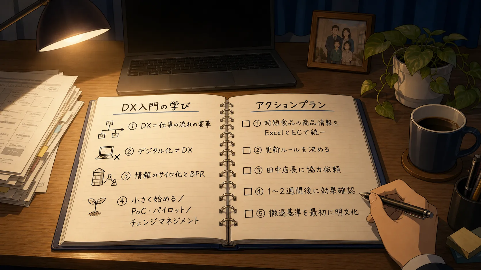 DX入門4話の学びと行動計画をまとめた神谷のノート